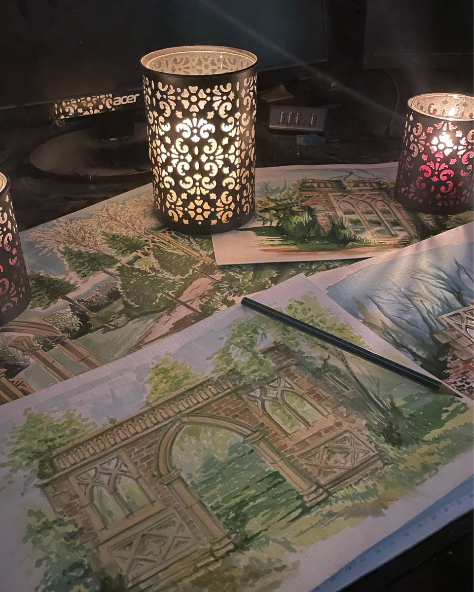 Computer’s down. Time to give my friend Steve a call and break out the water colours. There are still follies to be designed whatever the weather!

#powercut #stormeunice #candlelight #watercolours #gothicfolly #gardenruin #stonearch #loveyourgarden #alantitchmarsh #gardendesign