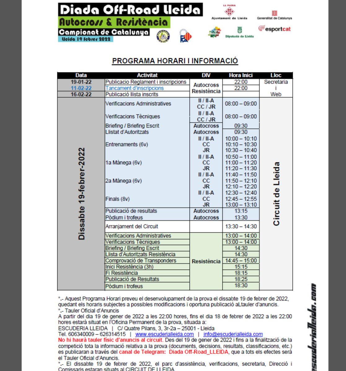 Diada Winter Off-Road Lleida.
19 - febrero - 2022
Info de accesos y horarios
+info: escuderialleida.com