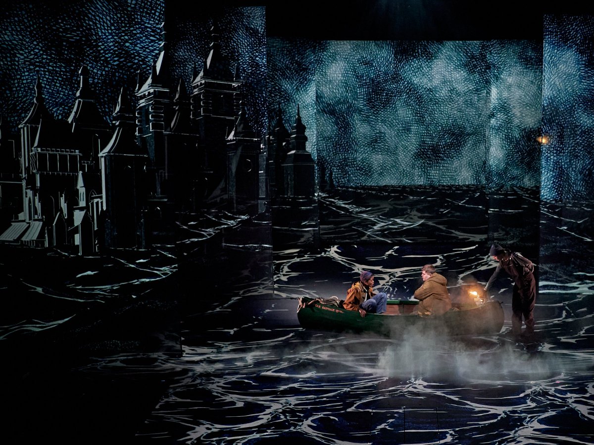 _bridgetheatre's tweet photo. Just 1 week left to see the production that “Makes the audience feel as if they have fallen into an engrossing storybook” – Variety 📖 🛶 🌊

Photography: Manuel Harlan
Design: Bob Crowley
Video Design: Luke Halls
Lighting Design: Jon Clark

#TheBookofDust https://t.co/SYfof4Bgn8