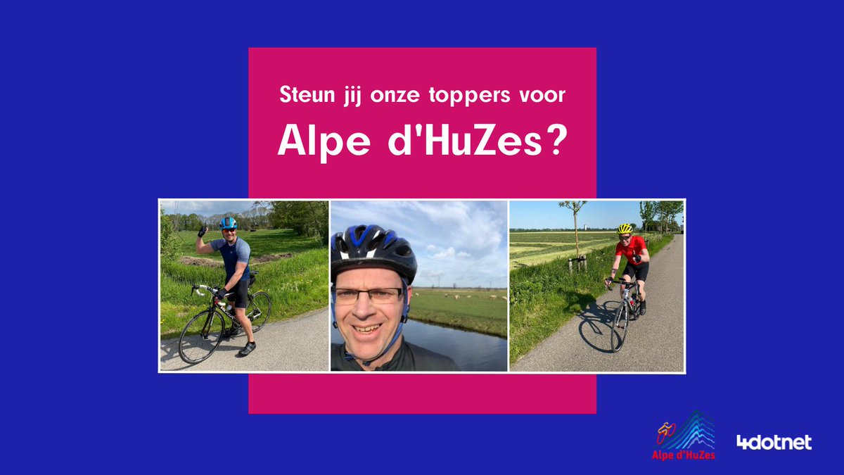 Jan Willem de Wagt, <a href="/HermanCordes/">Herman Cordes</a> &amp; <a href="/JaccoRademaker/">Jacco Rademaker</a> doen dit jaar namens Team 4Dotnet mee met <a href="/alpedhuzes/">Alpe d'HuZes</a>, om zoveel mogelijk geld in te zamelen voor de strijd tegen kanker. Steun jij onze toppers om een prachtig bedrag op te halen? Lees verder: bit.ly/3H1obXt