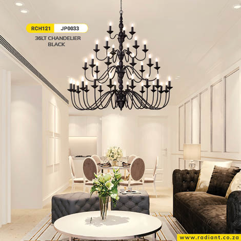 Introducing a chandelier into a space brings about a sense of elegance and opulence. This matt black design with 36 lights elevates the look and feel of this living space: bit.ly/3GPjvE0