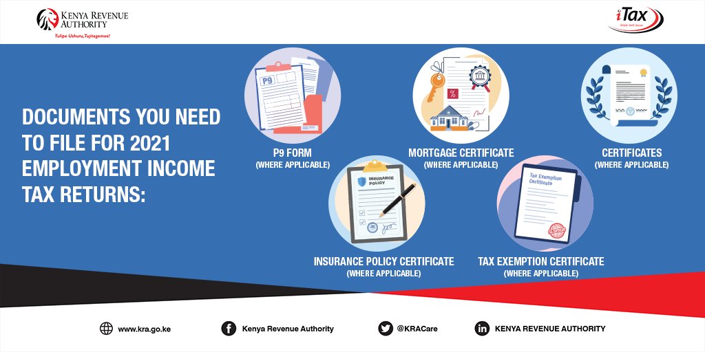 KRACare's tweet photo. These are the documents you require to file your 2021 employment income tax returns.
Log on to https://t.co/DUZBsAcpUC to file #EarlierIsBetter https://t.co/MsLfP0IYD3