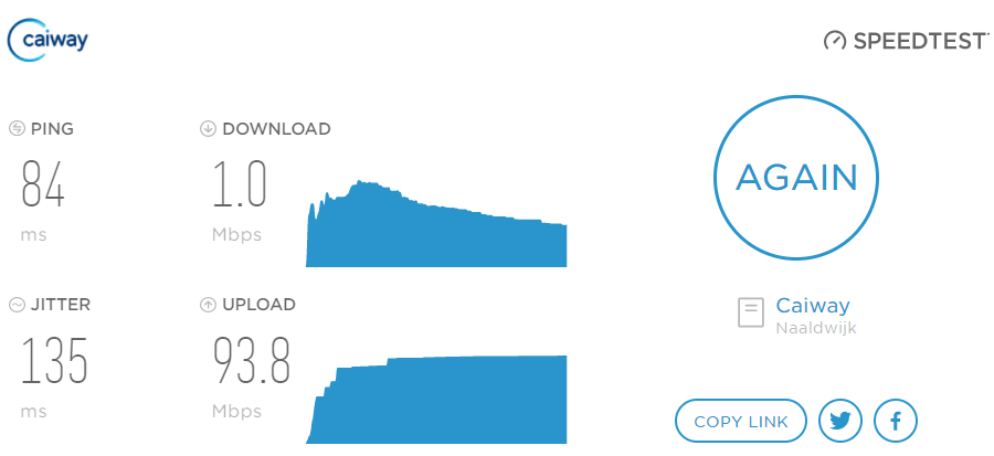 peter2205's tweet photo. @Niels70659801 @Caiway 1Mbps max en meestal lager de afgelopen dagen.... https://t.co/GerCNFiZuy