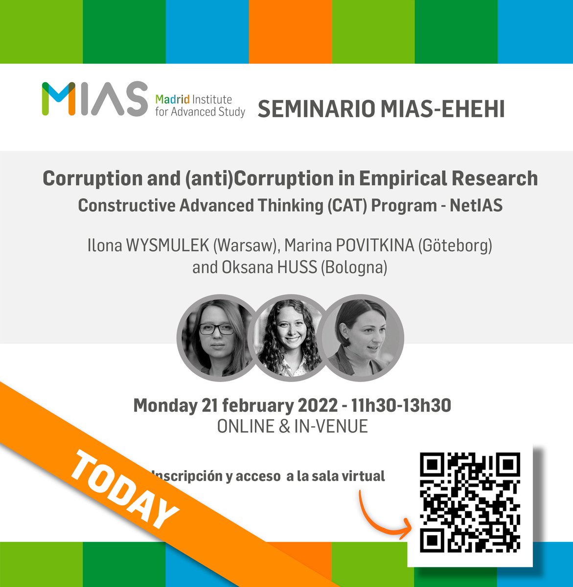 casadevelazquez's tweet photo. ✨#TODAY, from 11:30 to 13:30, the MIAS-EHEHI seminar welcomes @IlonaWysmulek, @MPovitkina and Oksana Huss within the #NetIAS CAT Programme.
A project overview to work on their subject: 'Corruption and (anti)Corruption in Empirical Research'.
https://t.co/MM5zgJbM0W https://t.co/nBgwZVgNnv