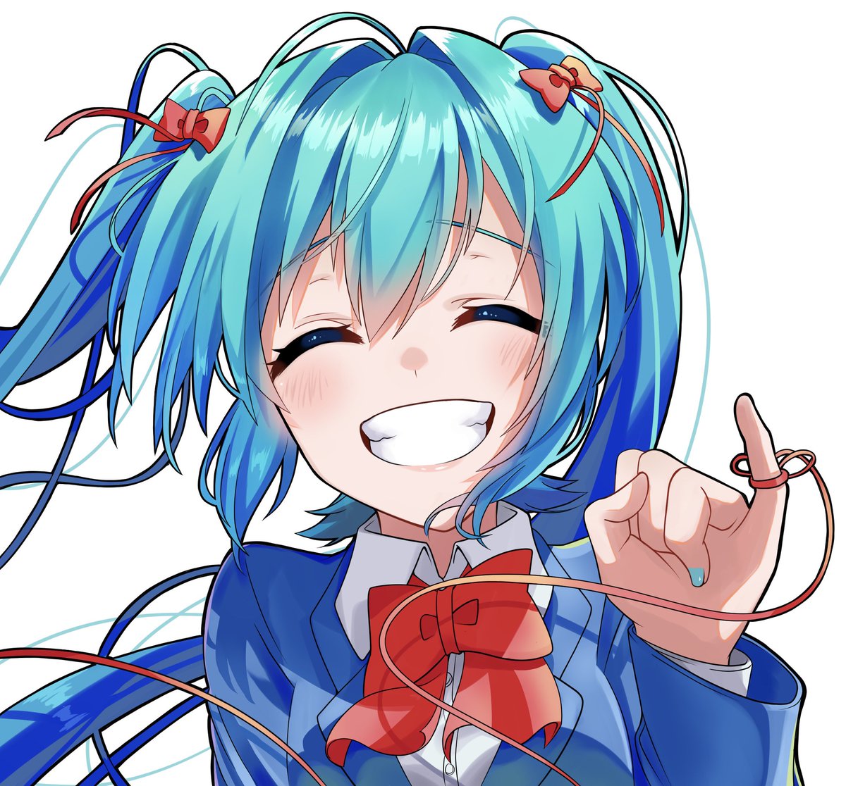 hatsune miku 1girl smile solo closed eyes twintails bow grin  illustration images