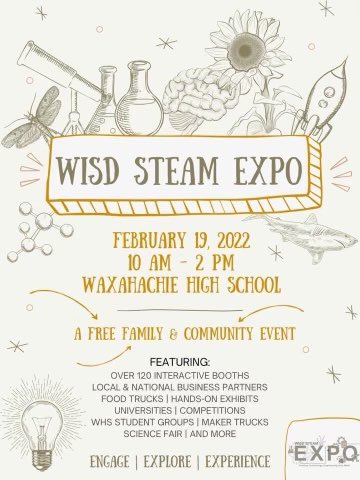 WilemonSTEAM's tweet photo. The big day is tomorrow!! The WISD STEAM Expo! Be sure to join us for a day of fun for the whole family at Waxahachie High School from 10am-2pm! A lot of our Wilemon staff will be there as well! You won’t want to miss it! #wilemonsteam #steamexpo2022 https://t.co/aH1LwpIRXi