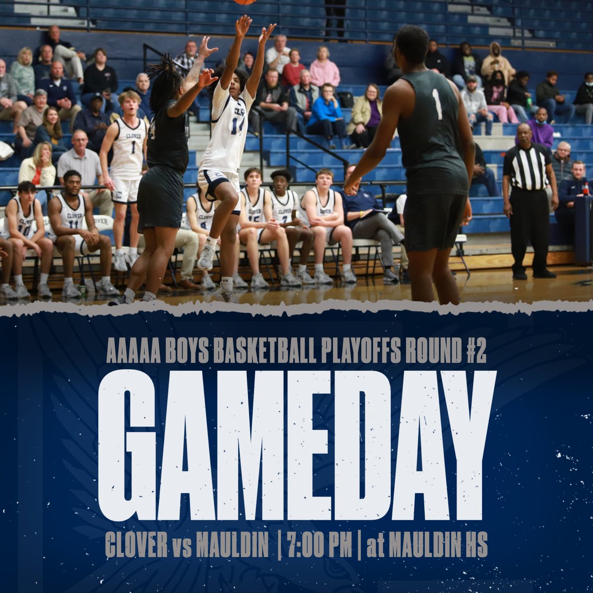 BlueEagleAD's tweet photo. Clover ranked #10 in SC 5A(Maxpreps) travel to Mauldin tonight for a round 2 matchup with the #4 ranked Mavericks! Tickets available at https://t.co/b0UPvmXv3J...tip off at 7pm! Eagles are winners of 9 of their last 10 games and 6 in a row...Let's gooooo! https://t.co/Br7y8qbl8U