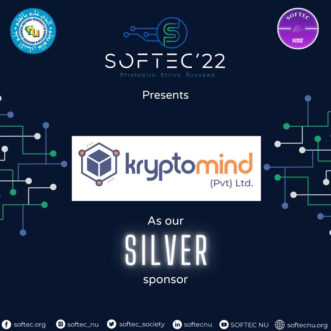 softecfast's tweet image. We are proud to announce KryptoMind Private  Limited mind as our silver sponsor for SOFTEC&apos;22.
They are a 360 degrees blockchain development and solution provider company specializing in Blockchain, IoT, mobile app, and web development.
#softec2022