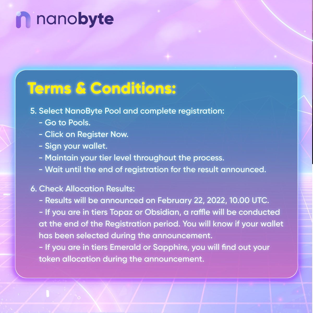NBT is holding our IDO on KrystalGO. Snatch your allocation by following the how-to and terms and conditions above!

Make sure that you already have a KrystalGO account and have finished the KYC process, stake enough KNC, and follow through the whole registration process.