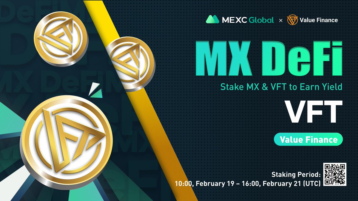 MEXC_Builders's tweet photo. MEXC will launch a session of MX DeFi with @valuefinance_ $VFT 🔥
🔨Stake $MX and $VFT to earn liquidity yield on $VFT ➡️ https://t.co/t6MxBdPp1d
⏰Staking Period: 10:00 Feb 19 - 16:00 Feb 21 (UTC)
Details: https://t.co/FLt58O0a5J
#valuefinance #MEXCGlobal #MXDeFi #staking https://t.co/WG02veDemc