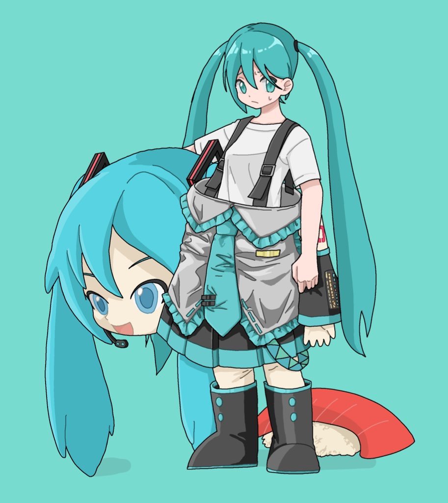 hatsune miku twintails 1girl long hair aqua hair shirt skirt aqua eyes  illustration images