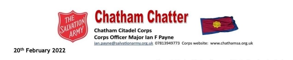 Each week our CO <a href="/FabPayne21/">Ian F Payne</a> sends out the Chatham Chatham to our Corps family. Would you like to read it? then feel free to click the link and enjoy the read.

chathamsa.org.uk/wp-content/upl…

#ChathamSA #TheSalvationArmy #chathamchatter
