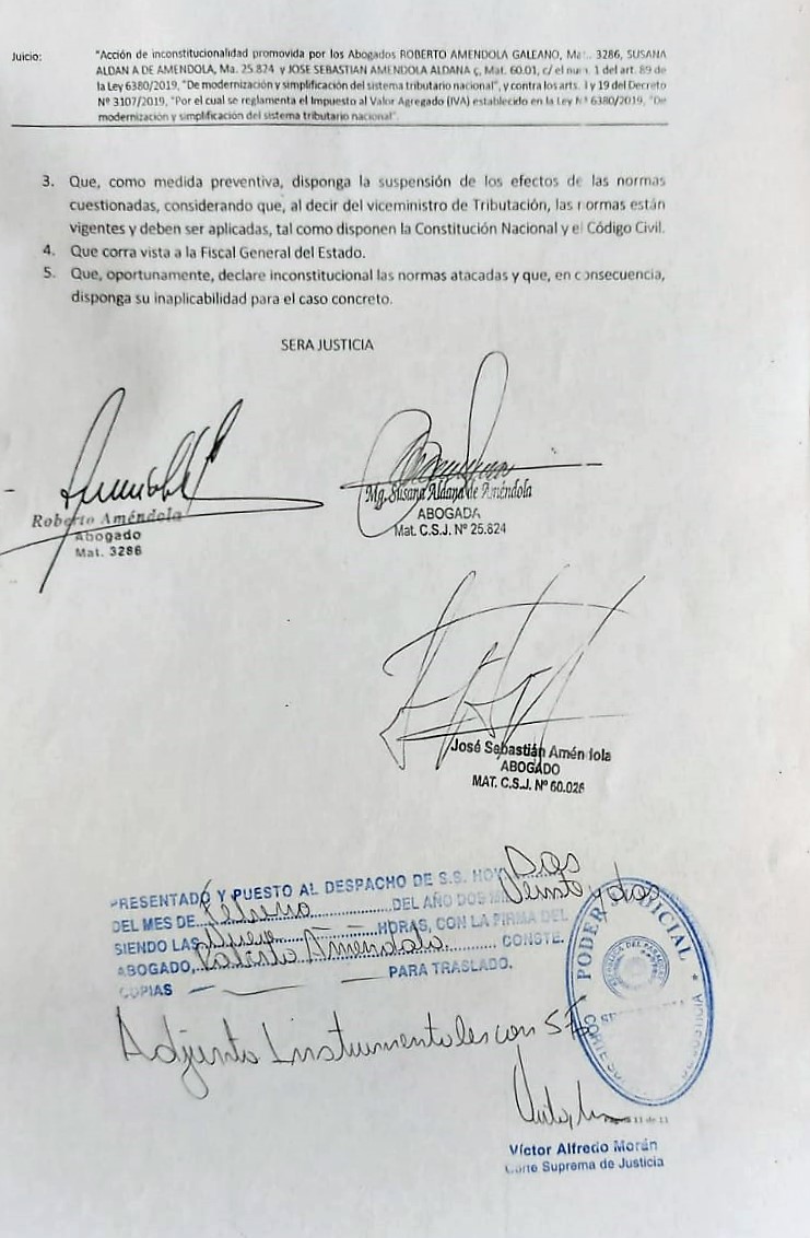 Nueva acción de #inconstitucionalidad El Estudio Jurídico Améndola con sus integrantes se suma a la discusión sobre la deducibilidad del IVA crédito.