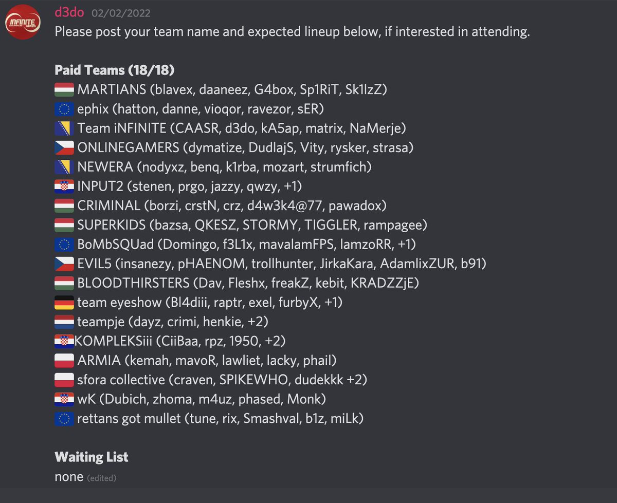 18/18 paid teams in 2 weeks for a CoD2 lan in 2022. That's it. That's the tweet. 

PS: You can get on the waiting list in case a team drops out.