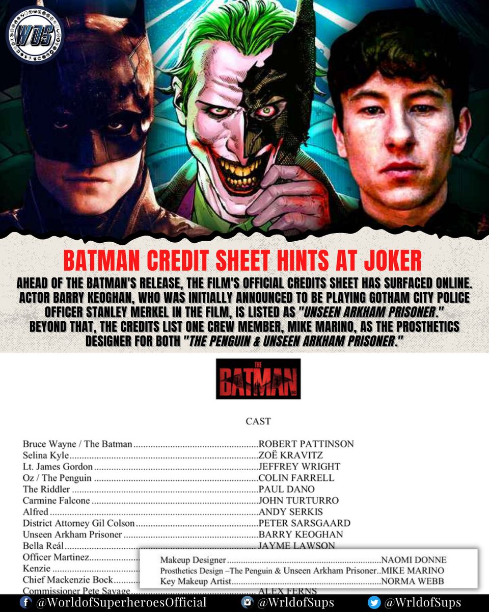 WrldofSups's tweet photo. Did #TheBatman  Just Spoil #BarryKeoghan 's #Joker  Appearance?

#DCU #WorldofSuperheroes https://t.co/0QQNJnkPc0