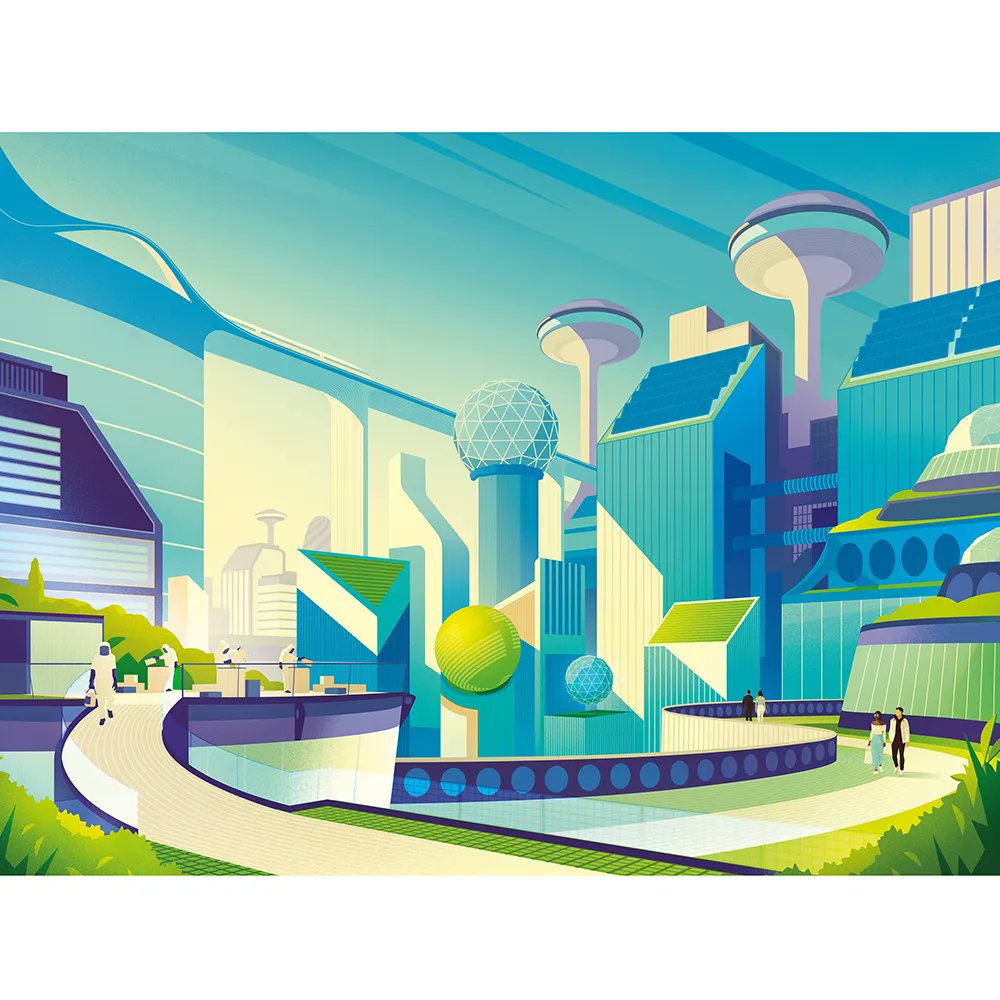 These two vibrant, futuristic scenes were illustrated by Tom Peake; visualising an enlightened city of tomorrow as we emerge from the pandemic and return to life in our global metropolises.

<a href="/_tompeake/">Tom Peake</a> 
<a href="/Usbek_et_Rica/">Usbek et Rica</a> 
<a href="/EgisGroup/">Egis Group</a>