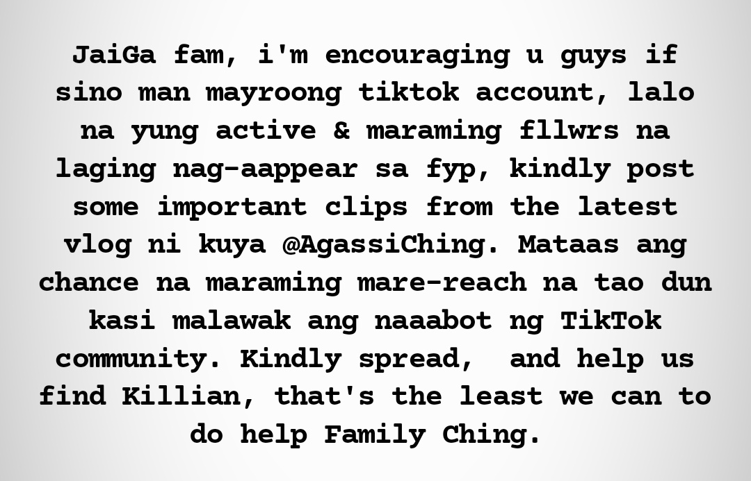 jaigalineee's tweet photo. i hope this idea helps, @AgassiChing! Stay strong Family Ching, mahahanap din po si Killian &amp; makikita niyo rin po siya ulit. 🥺🙏 https://t.co/1xKvHEG5dz