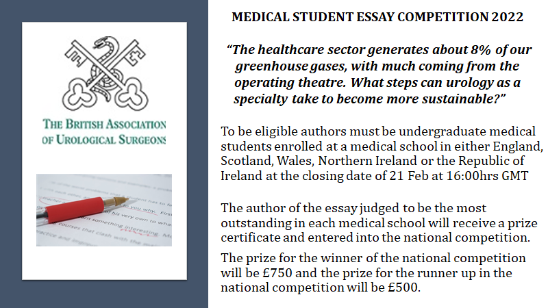 CALLING ALL UK MEDICAL STUDENTS

BAUS Medical School Essay Competition 2022 still open.

National prize £750, Runner Up £500 + guest registration for BAUS 2022 conference

⏳ DEADLINE FOR ENTRIES: 16:00 GMT on 21 February ⏳

Full details at: 

baus.org.uk/professionals/…
<a href="/BSoT_UK/">BSoT</a>