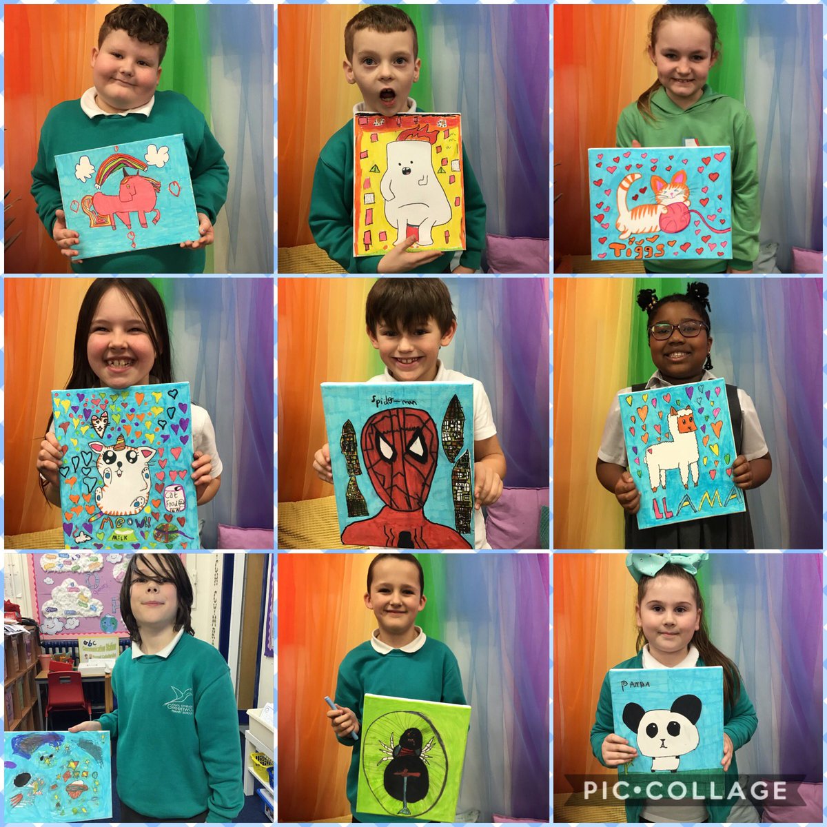 GreenwayPrimary's tweet photo. Year 3 have worked so hard on their canvases in Art club over this half term. First we planned our ideas and then took our time to carefully draw and colour them in. We are so proud of our final products😄🧑🎨 #creativecatrin @CSC_ExpArts https://t.co/ru48RhDXQg