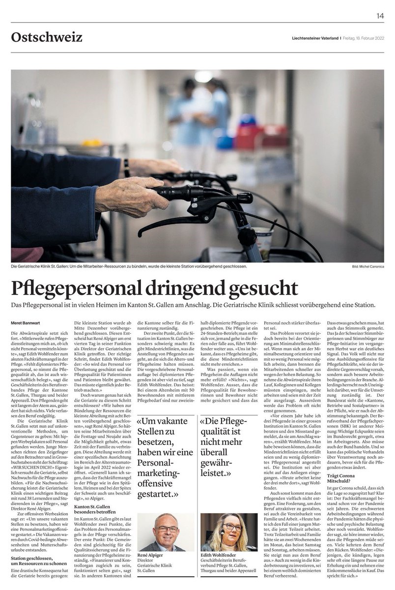 Pflegekräftemangel ist auch für die Institutionen in Liechtenstein ein grosses Problem, wie unser Podcast mit Thomas Riegger (LAK) und Barbara Frommelt (Familienhilfe) zeigt. stiftungzukunft.li/aktuelles/pfle…