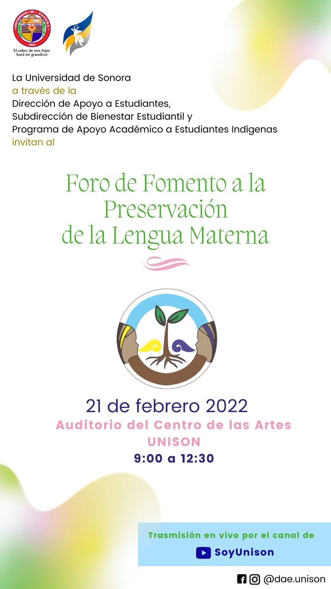 Este próximo lunes 21 de febrero celebremos juntos el #DíaInternacionalDeLaLenguaMaterna 🤓
 
Sigue la trasmisión en vivo por el canal de YouTube de <a href="/SoyUnison/">Soy Unison</a> el Foro de Fomento a la Preservación de la Lengua Materna ✨