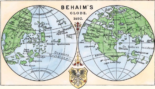 Behaim, martin. маршрут экспедиции христофора колумба. Voyages of christopher columbus. какие континенты были известны в 1492. глобус бехайма плоское изображение.