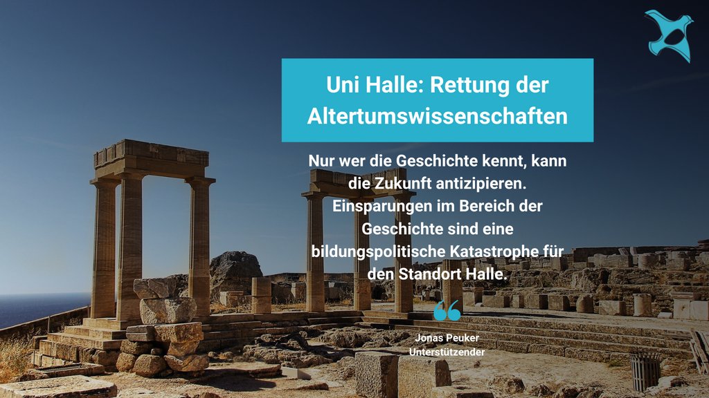 Den Klassischen Altertumswissenschaften 🏛️ an der MLU Halle-Wittenberg stehen massive Kürzungen bevor. 💰 Eine Institutsgruppe möchte dies verhindern und betont die Relevanz der #Antike sowie "kleinerer Fächer" in der Lehre. 👩‍🎓 Was sagst du dazu? ✍️ openpetition.de/altertumhalle