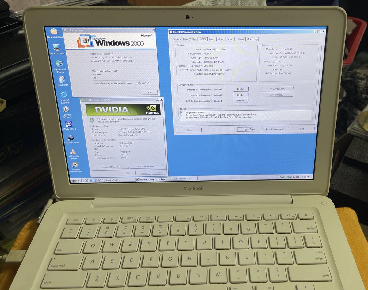 MacBook Mid 2010 running Windows 2000 with at least 70% of the drivers working correctly with Apple Boot Camp.