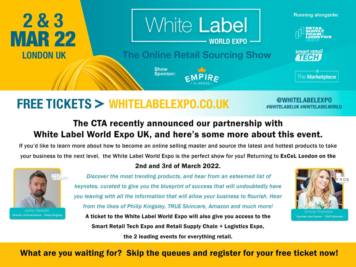 As you may be aware we have partnered up with @WhiteLabelExpo 😍 White Label World Expo is the only place to explore 2022’s emerging trends and products, connect and build with trailblazers, so grab your FREE ticket now!! bit.ly/3g8QisD

#WhiteLabelUK #WhiteLabelWorld
