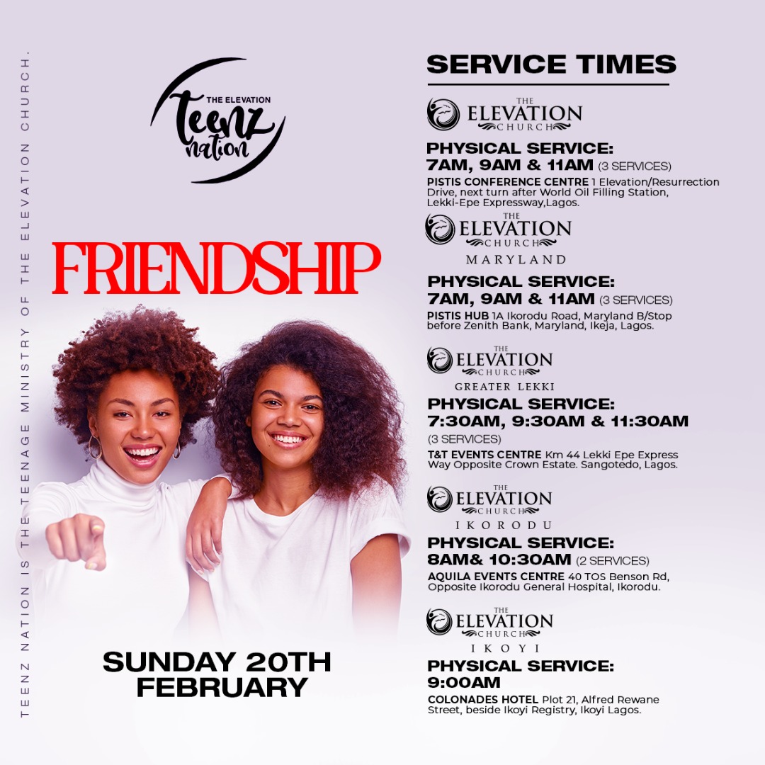 elevationGL's tweet photo. Secure a spot for in-person service (7am, 9am, & 11am) this Sunday, 20th at https://t.co/1LVejHcw7X
Stream - YouTube, Twitter, Facebook, Instagram, and Mixlr (@elevationng) at 7am, 9am, and 11am WAT
#SundayService #Emerge2022 #JuniorChurch #ChildrensChurch #KidsSundayService https://t.co/wegbgVfooO