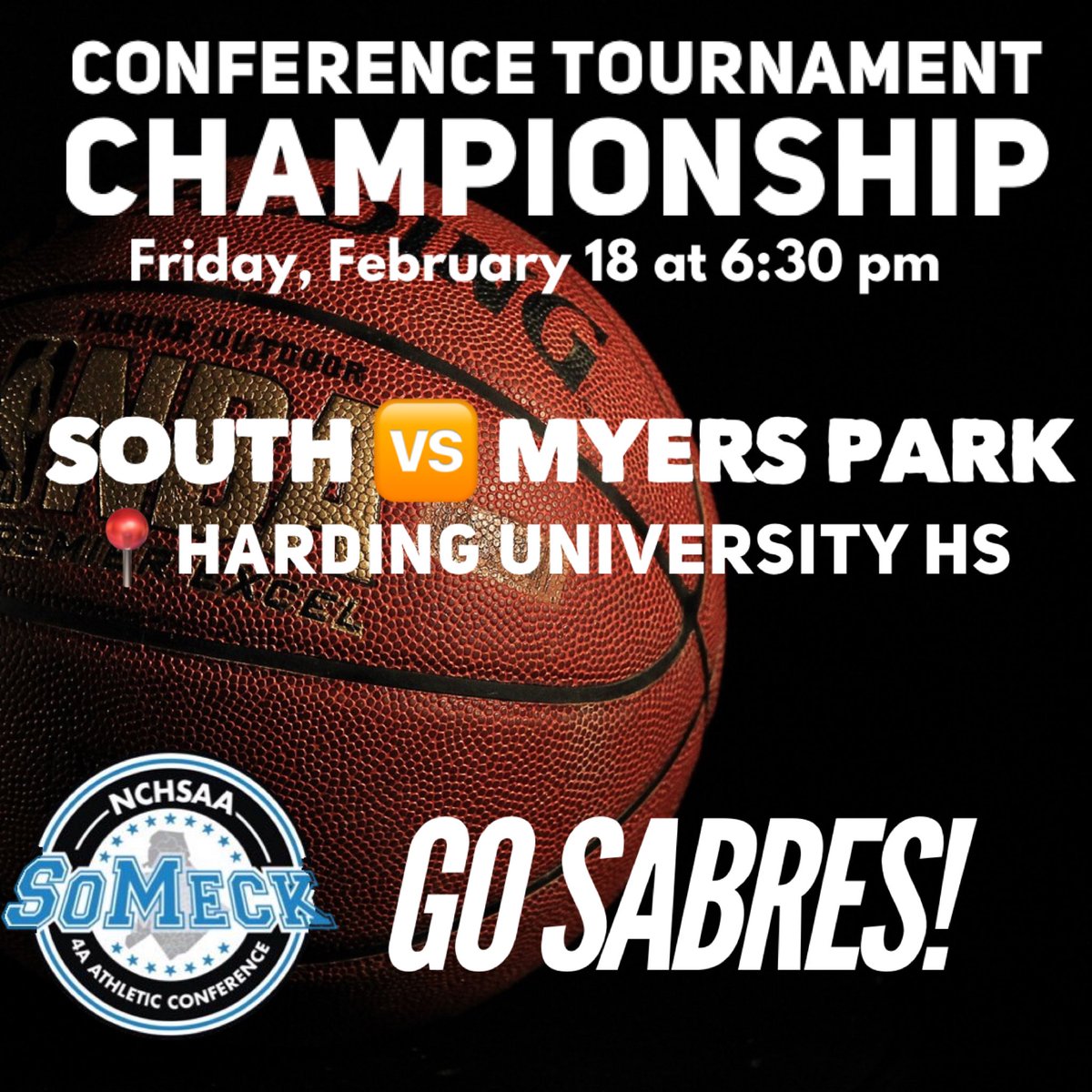 #SABRENATION come out and support our <a href="/SOUTHMECKWBB/">𝓢𝓸𝓾𝓽𝓱𝓶𝓮𝓬𝓴𝔀𝓫𝓫</a> team tonight vs Myers Park for the SoMeck Conference Championship!
varsitytix.shop/#/events/15818