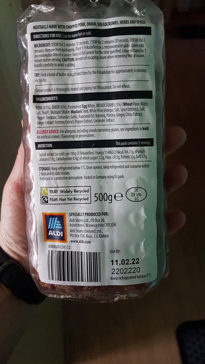 KeLs_P's tweet photo. @AldiUK bought a packet of your Frikadellen on Weds 16th Feb. Just seen the date on them is 11th Feb. 5 days out of date and still on the shelf unacceptable!! https://t.co/SAtz88wuiD