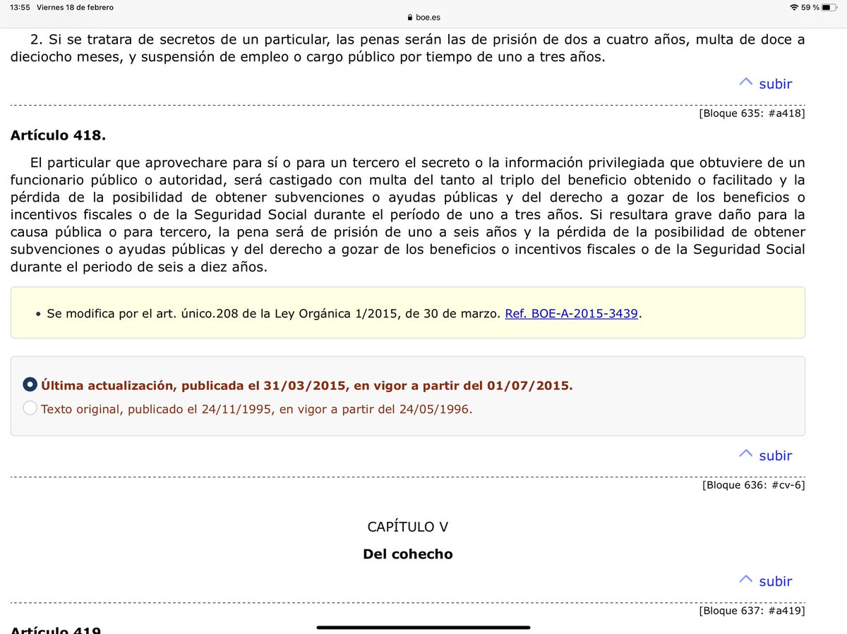 GloriaFMerayo's tweet photo. @velardedaoiz2 Según el art 418 del CP cometerá delito “ El particular que aprovechare para sí o para un tercero el secreto o la información privilegiada que obtuviere de un funcionario público o autoridad …”  con prisión de 1 a 6 años si resulta grave daño para tercero 👇🏻👇🏻 https://t.co/7vG4XBFmYm