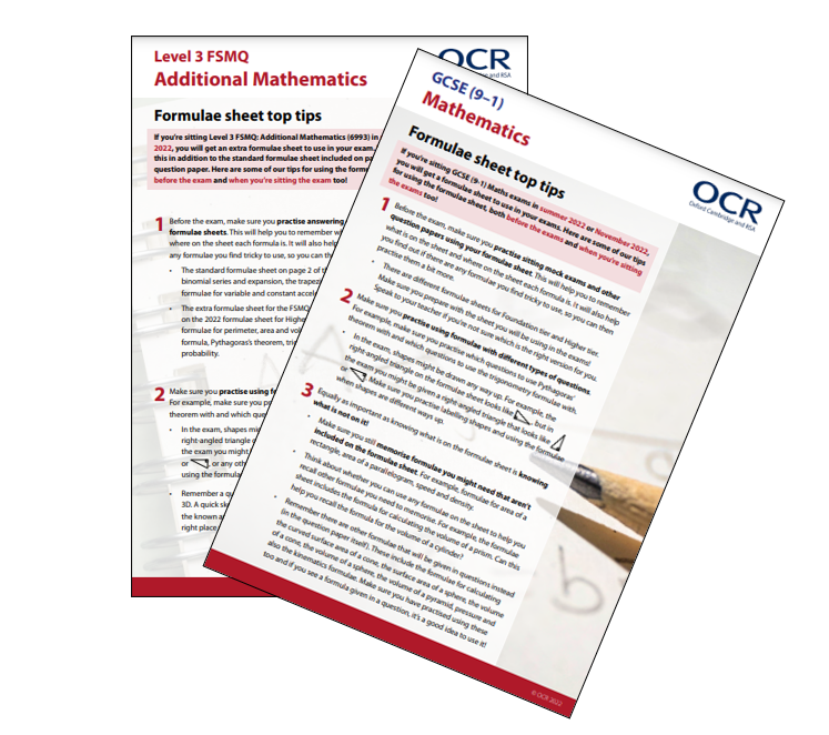 OCR_Maths's tweet photo. NEW #GCSE (9-1) #MATHS + LEVEL 3 FSMQ: #ADDITIONALMATHS RESOURCES!

Formulae sheet top tips, for students taking exams in 2022! Download them now!

• GCSE - https://t.co/zcCIDHySoW

• FSMQ - https://t.co/N9A7j9I5Aw

Info on formulae sheets: https://t.co/vLUq03m5pp. https://t.co/4WlZ4oOh5h