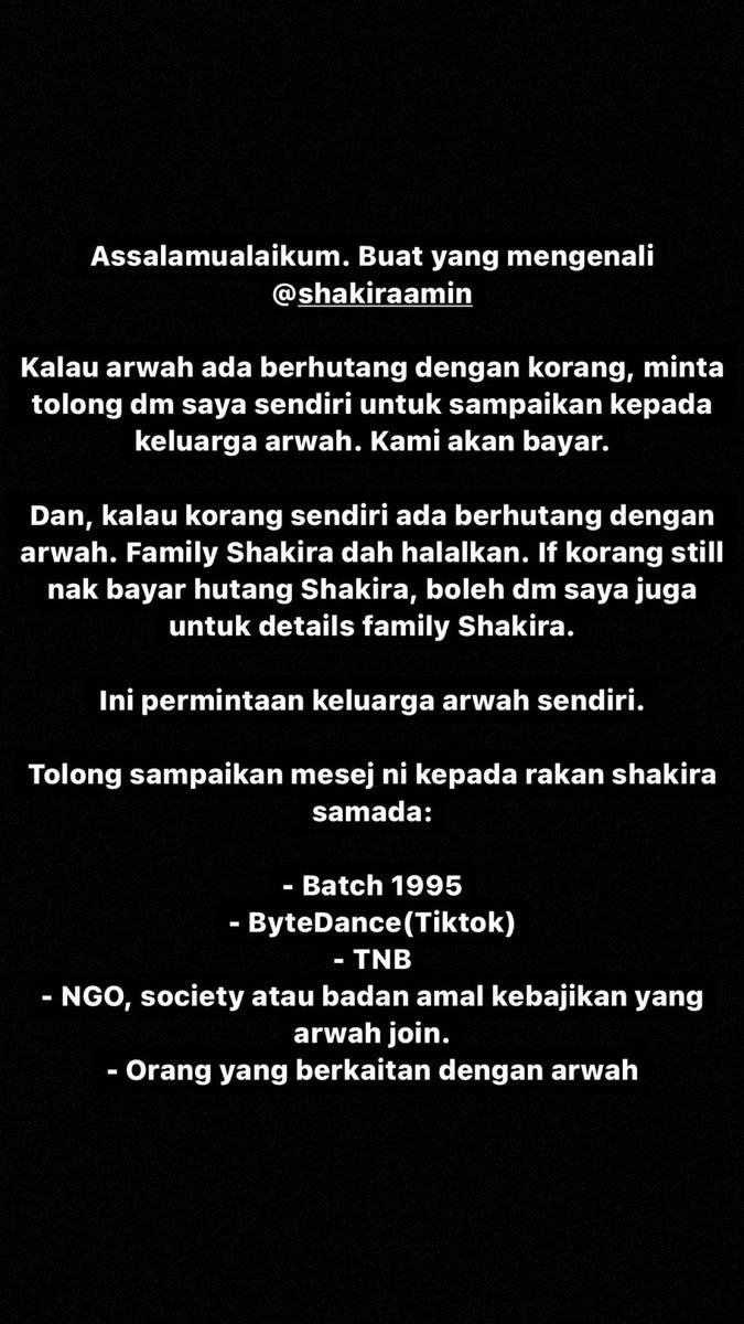 HasmiraHakimi's tweet photo. Kalau ada sesiapa yang @ShakiraAmiin berhutang. Mohon dm sis yang untuk tuntutan walaupun sesen.

Mohon RT mana yang kenal Shahidatul Shakira Muhamad Amin https://t.co/gHM3YdMuiQ