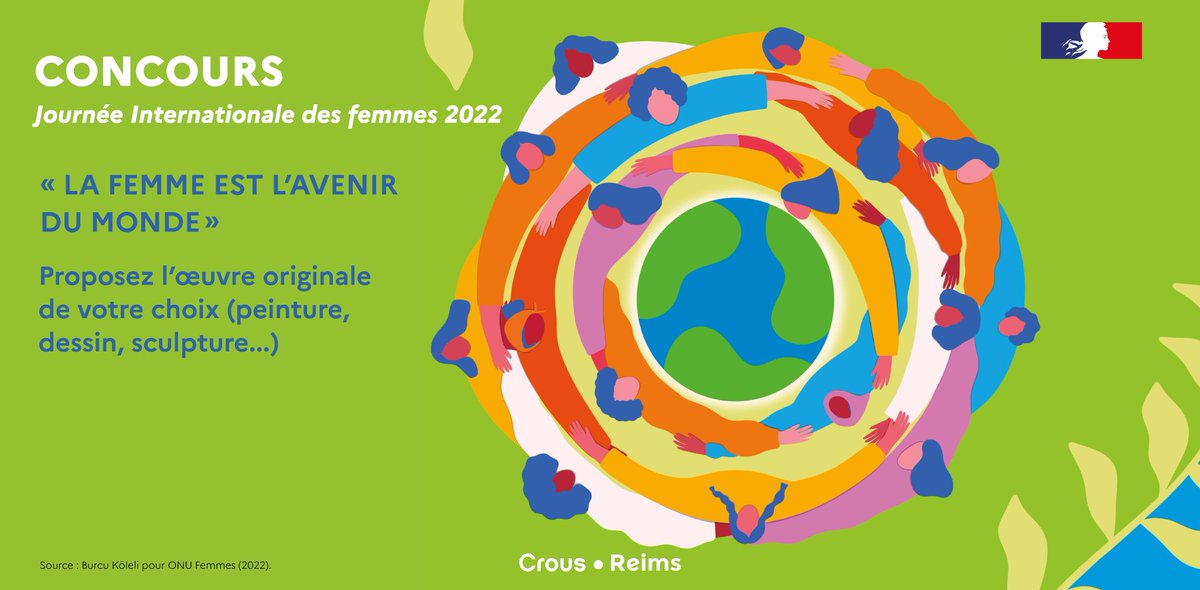 #Concours « La femme est l'avenir du monde »

Proposez l'œuvre de votre choix (peinture, photo, BD...) et exposez votre création au Centre Culturel du Crous.

👉 déposez votre création  jusqu'au 7/03 inclus (accueil du service social)

Infos + règlement : bit.ly/3sNgGOJ
