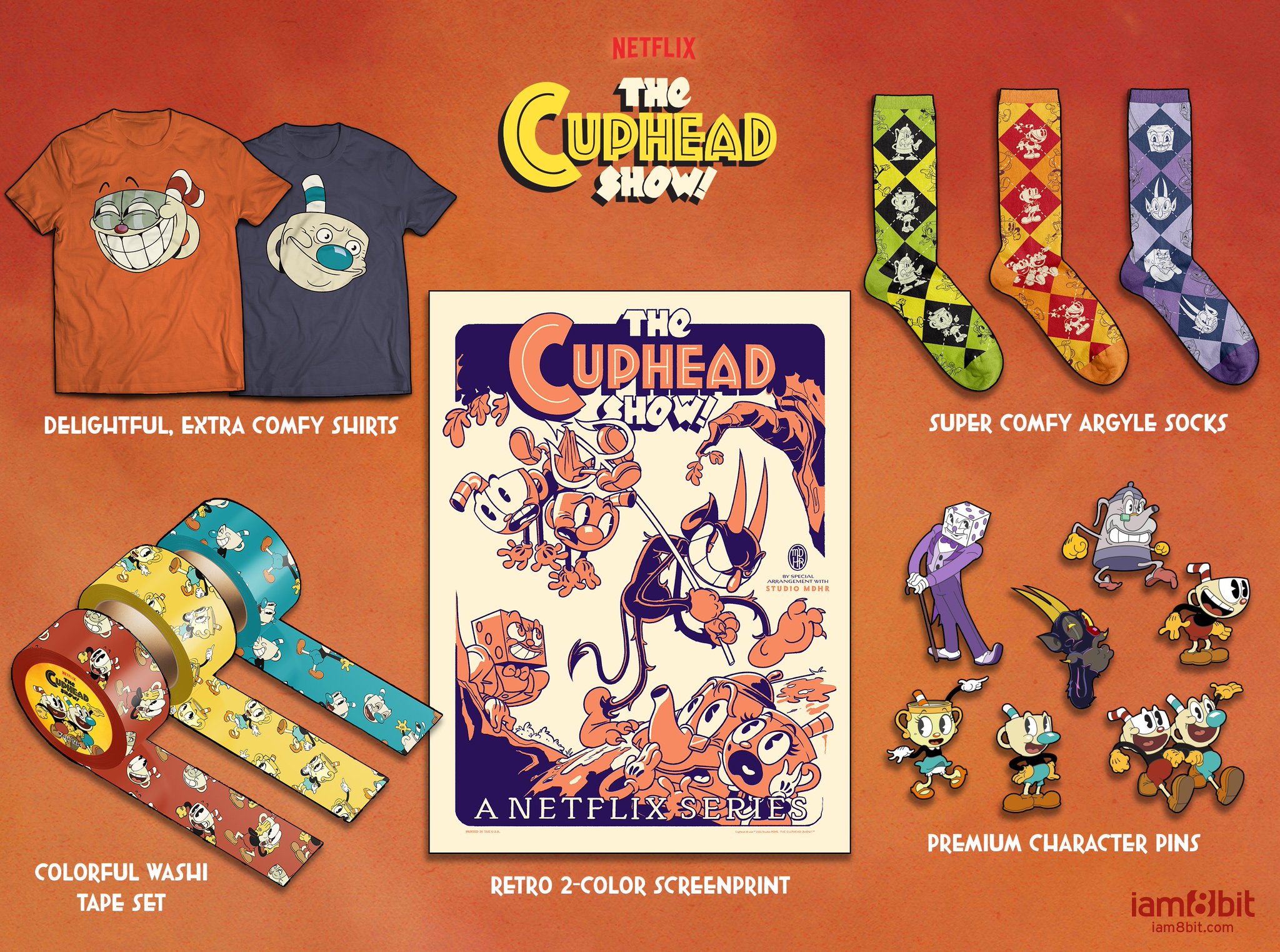 The Cuphead Show on X: Extra!! Extra!! The fine folks at @iam8bit present…  The Cuphead Show Collection! Celebrate your favorite porcelain pals with  lovingly crafted wares, from stylish socks to a limited-edition