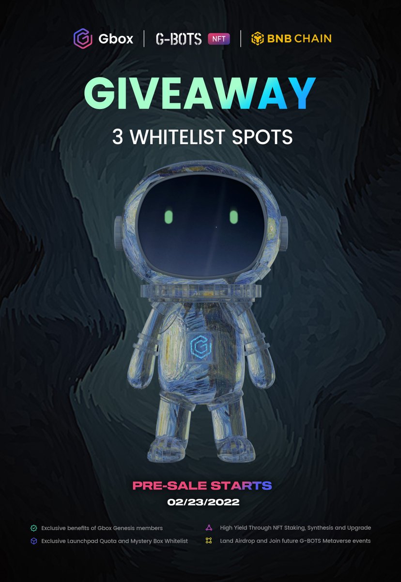 Gboxspace's tweet photo. 🌟Another special edition is here!

😏Can you find three of the easter eggs?

🎁3 whitelists reward the first three friends who find them!

⏲️Don't forget the G-BOTS #presale on February 23rd!

👉https://t.co/9kZFvZwH39

@BinanceChain @TheBinanceNFT 

#NFT https://t.co/DNmvn8tlbv