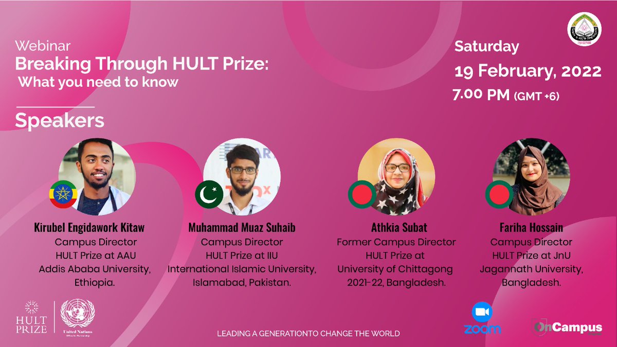 Hultprizeiiui22's tweet photo. Hult Prize, is at SUST! are going to organise a webinar "Breaking Through the HULT Prize:
✔ Event Link: https://t.co/uvhcdldQ7n
✅ Registration link: https://t.co/txKqQ6Z1bD
🗓️ 19th February 2022
🕐 06:00 - 07:00 PM PST
🖥️ Zoom/Facebook Live 
#Hultprizeiiui22
#IIUI https://t.co/tgG5B5s75g