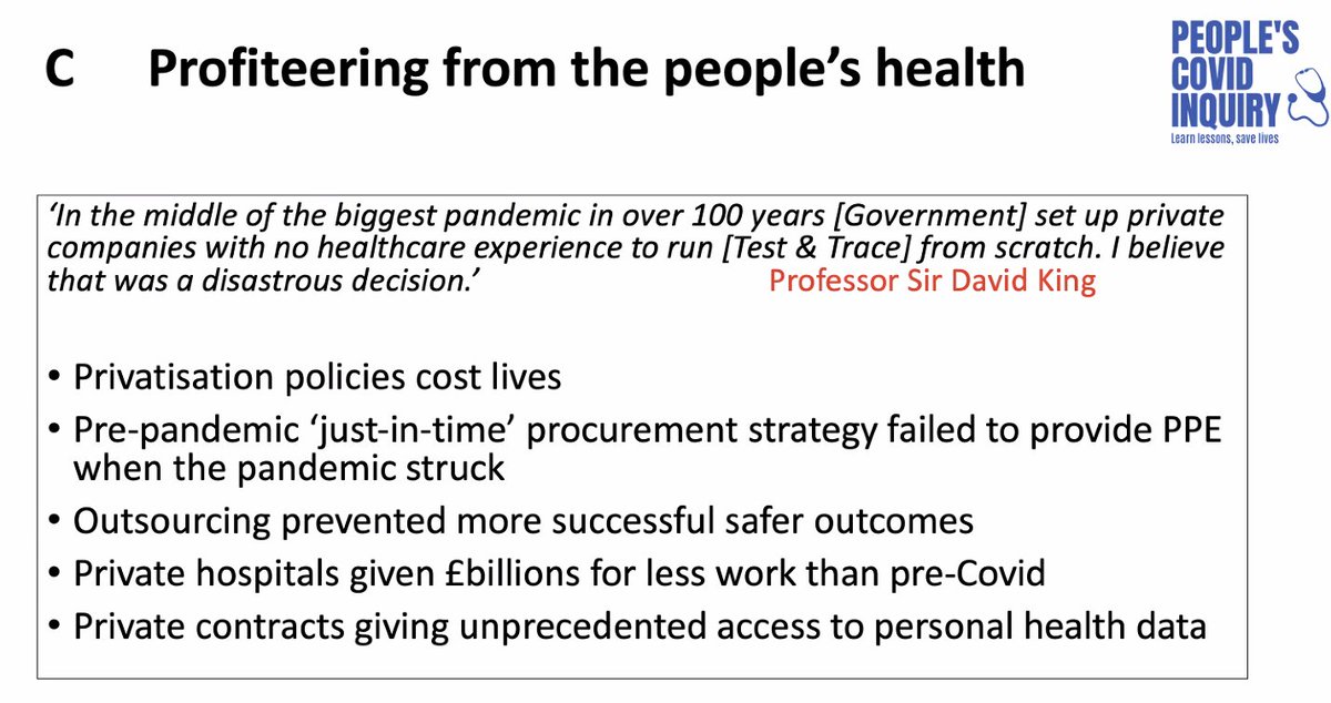 Hearing findings from the People's Covid Inquiry from Dr Tony O'Sullivan of #KeepOurNHSPublic
at the @IndependentSage Friday Briefing. Absolutely damning on the pandemic response, the profiteering from health, negligence, dishonesty. The public inquiry must tackle these issues.