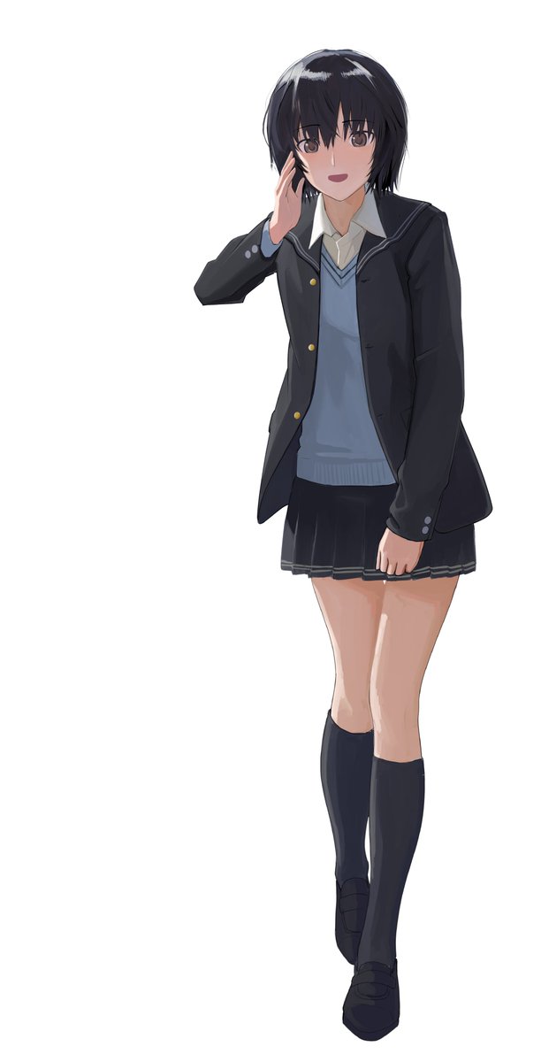 nanasaki ai 1girl solo kibito high school uniform school uniform black hair skirt short hair  illustration images