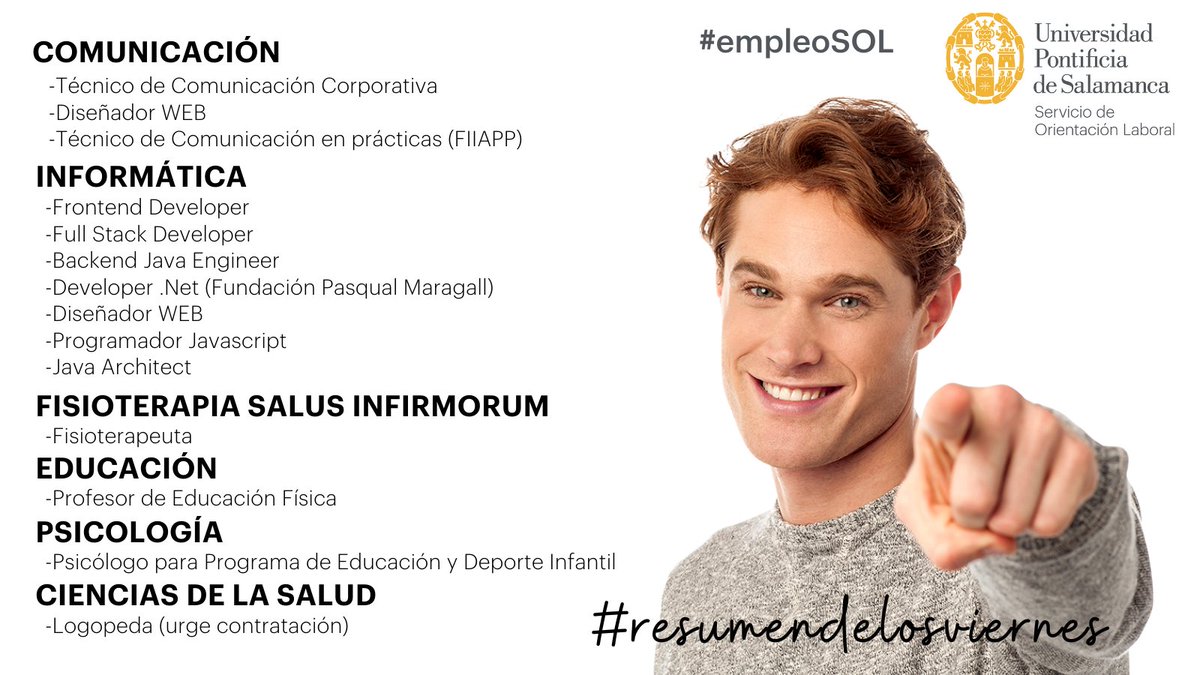 unep_upsa's tweet photo. ¡Por fin es viernes! Llega el fin de semana y toca desconectar y descansar, pero antes, dedica unos minutos a mirar las ofertas de empleo que hemos publicado esta semana en nuestro career center https://t.co/r2M1ihSoBt ¡Suerte!
#empleoSOL #quierotrabajar #orientacionlaboral https://t.co/61PP1QDLbR
