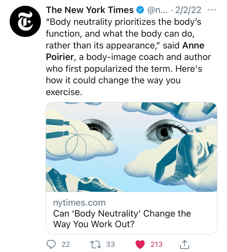 WoodhallPress's tweet photo. Anne Poirier and her book THE BODY JOYFUL were featured in the @nytimes 

Learn how Body Neutrality can help you live a happier and healthier life: https://t.co/4EW8DSAtzC

#annepoirier #thebodyjoyful #bodyneutrality #health #bodypositivity #nonfiction #nytimes #woodhallpress https://t.co/AekInTF5jj