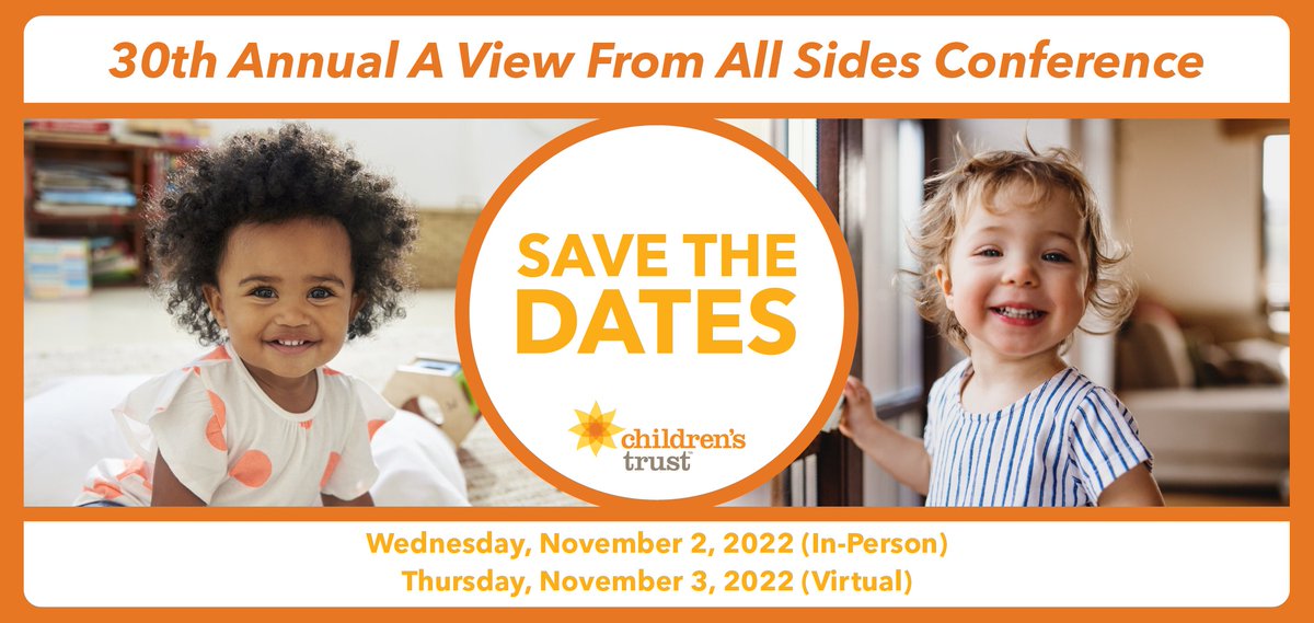 trust4kids's tweet photo. Save the Dates 🎉
Our 30th Annual A View from All Sides Conference will take place Wednesday, November 2 (In-Person) and Thursday, November 3 (Virtual)
Early bird registration will open in May 2022. Learn more at https://t.co/gJLZ3RfBO1
#AViewFromAllSides https://t.co/fWvdTcpFQT