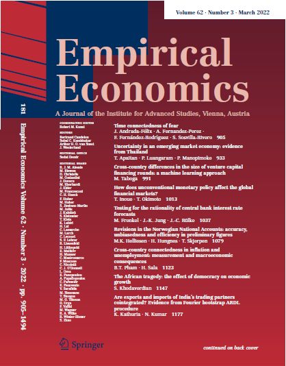 IHS_Vienna's tweet photo. The latest issue of Empirical Economics #empec is now online (via @SpringerNature) Vol 62/3 from March 2022:
https://t.co/pe8nqi6v3n https://t.co/t304X6hU7G