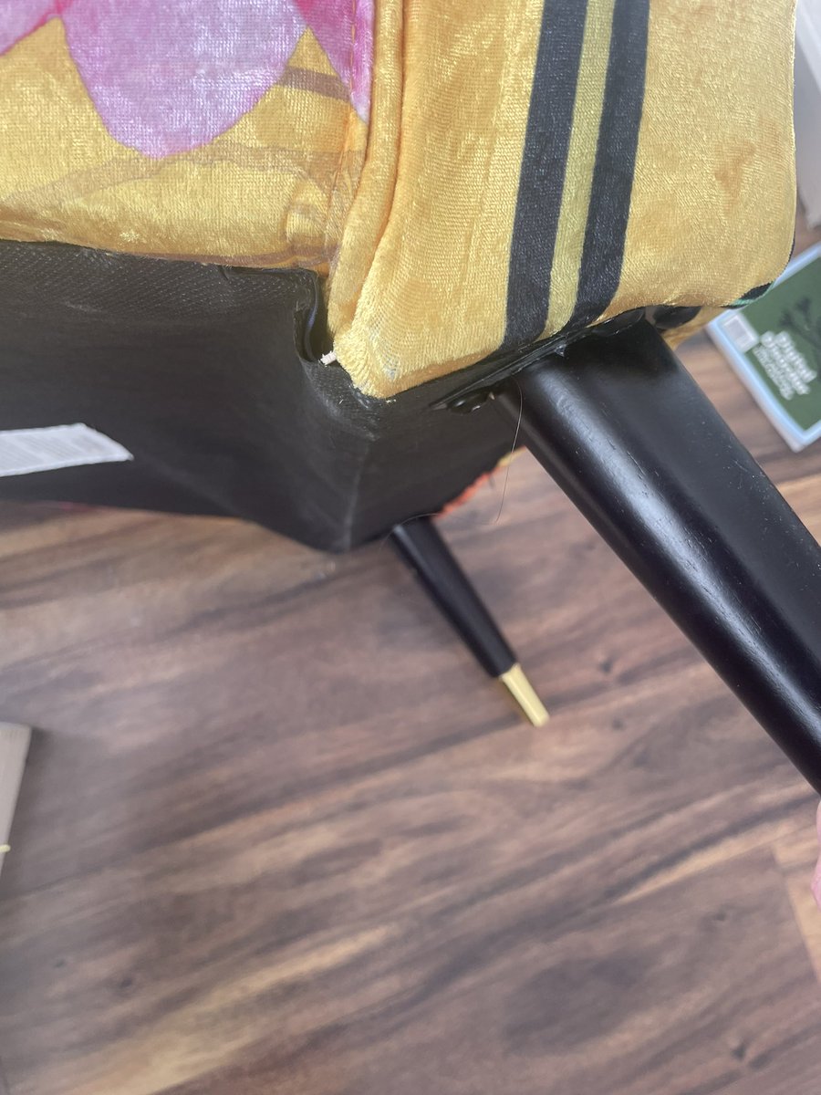 aliclow's tweet image. My @lovesofas chair legs have completely splayed so the chair tilts forward now. I’ve had it just over a year and barely sat on it in that time. They won’t do anything about it because we’re a few weeks out of the year warranty, seems like pretty poor customer service to me.