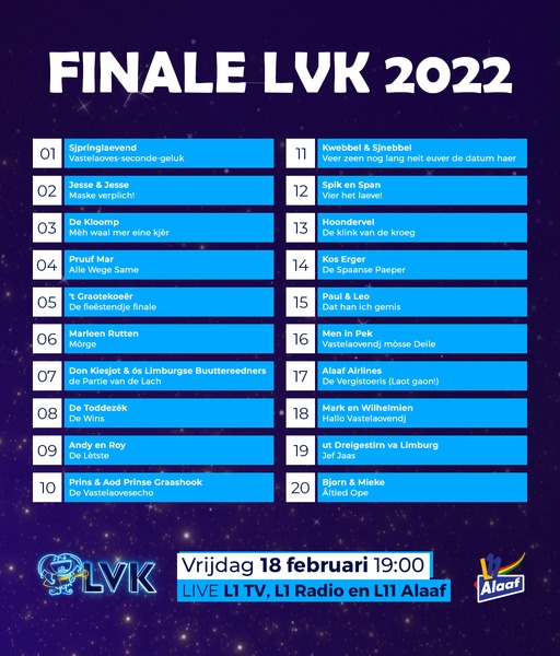 ReneNaus's tweet photo. Vanavond is het zover: LVK 2022! 🥳 Om 19:00 uur Live bij @L1 En @L11Alaaf 📺📻📱#Vastelaovend https://t.co/1qLDzk37D6
