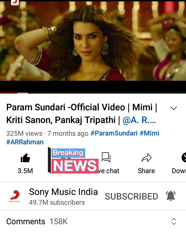 SonaSsg's tweet photo. *BREAKING NEWS*
Boom Boom 🔥💥
The most celebrating dance track of this year #ParamSundari hits #325M views with 3.5M likes & #158K comments. #350M is on way👈
@shreyaghoshal 's coolest singing, @arrahman sir's unmatched composition & @kritisanon 's dancing is taking the world💯 https://t.co/WprgdSNkdD