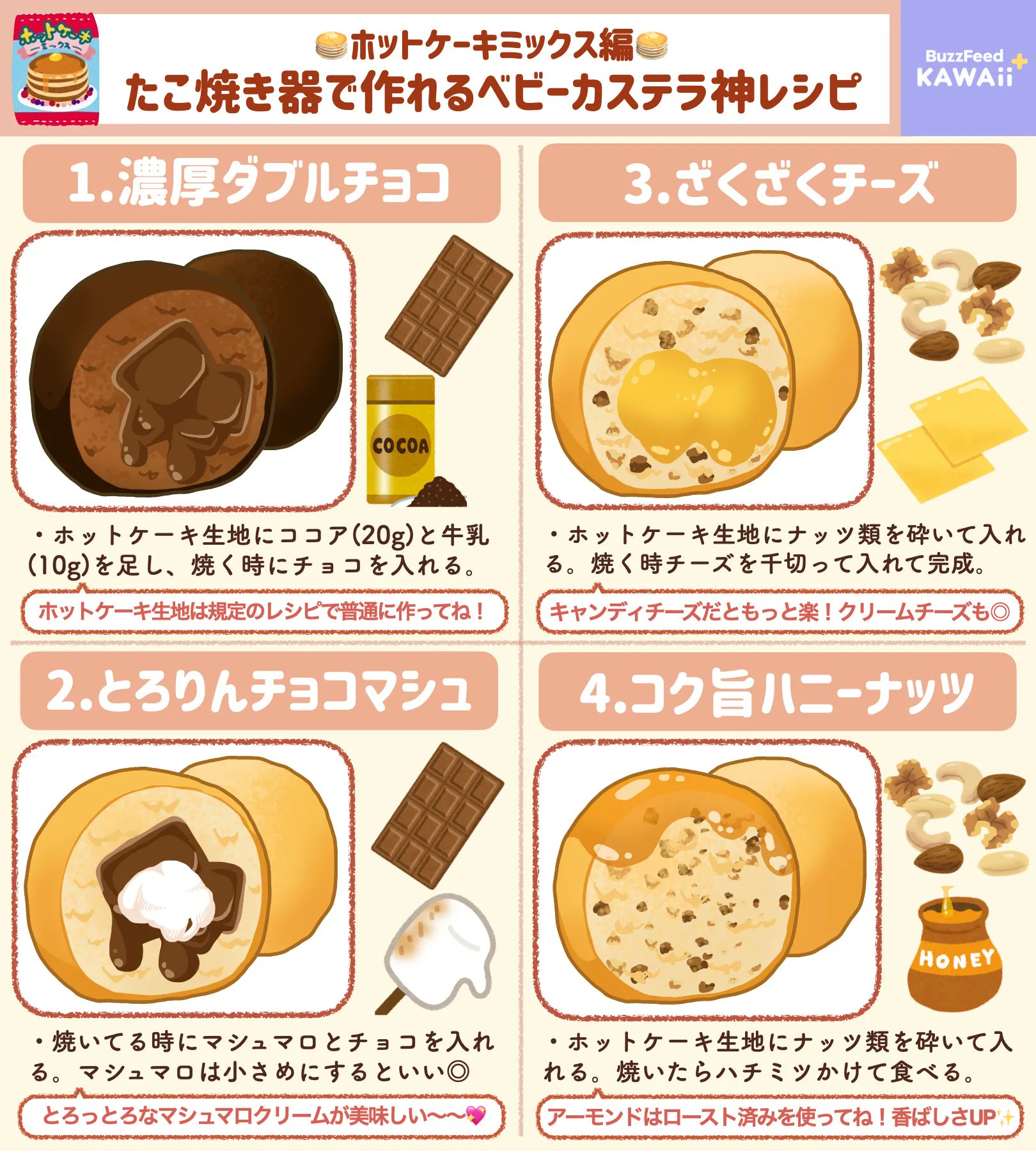 Buzzfeedkawaiiぷらす 全部たこ焼き器で作れる 簡単なのに超美味い ベビーカステラ神レシピ をまとめました T Co Xalbpsgcxr Twitter