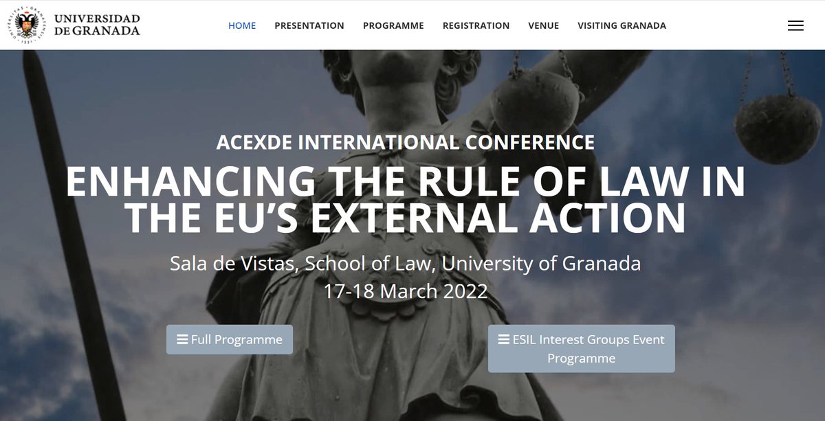 📢📄The conference website and the programme of the IG event on "Enhancing the Rule of Law in the EU’s External Action", taking place at the University of Granada on 17-18 March 2022, are now available!💡✨

👉Website: bit.ly/3H22mae
👉Programme: bit.ly/3H1hGne